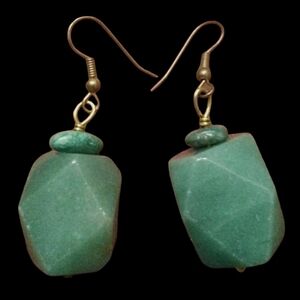 Serpentine Jade Handmade Geometric Gemstone Earrings Turquoise Heavy Gem Beads